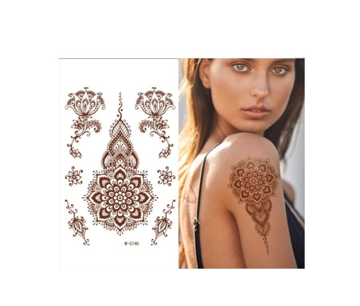 9 Sheets Henna Temporary Tattoo Stickers Tatouage Marron Designs Full Hand - Image 2