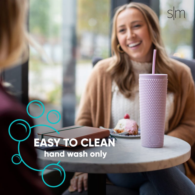 Simple Modern Plastic Matte Studded Tumbler with Lid and Straw | Reusable BPA Free Iced Coffee Cups Double Wall Smoothie Cup | Gifts for Women Men Him Her | Classic Collection | 24oz | Graphite - Image 3