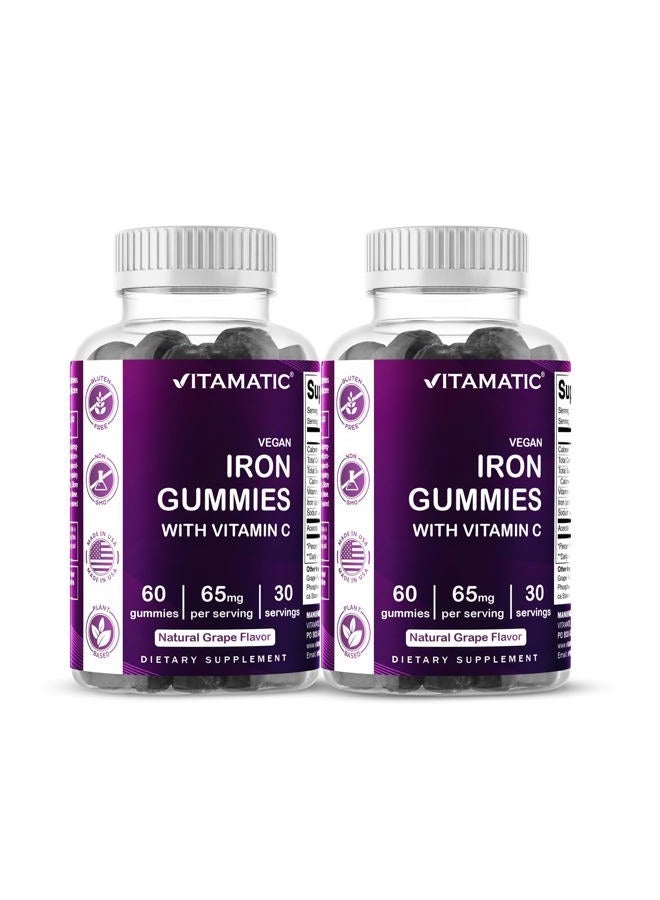 Vitamatic مكمل حبوب الحديد 65 ملغ للنساء والرجال - 60 حبة جيلاتينية نباتية - فيتامينات حديد جيلاتينية ذات طعم رائع مع فيتامين C (2) - Image 1