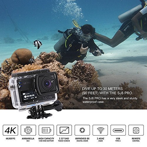 SJCAM SJ8 Pro 12 MP 4K 60fps 2.33" 30M Waterproof IPS Touch Screen Action Camera with 8X Digital Zoom | Gyro Stabilization | Dual Stereo Microphones | Dual Screen | JPEG/RAW Image Format (Black) - Image 2