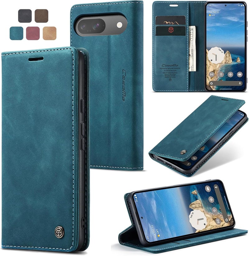Cracedily Case for Google Pixel 9 / Pixel 9 Pro Case, Premium Leather Flip Wallet Case with Card Slots and Horizontal Stand Function Magnet Coque Cover Protective Case for Pixel 9, Teal - Image 1