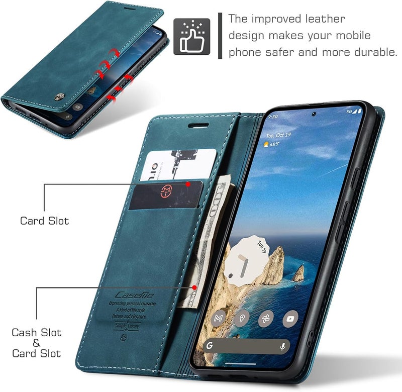 Cracedily Case for Google Pixel 9 / Pixel 9 Pro Case, Premium Leather Flip Wallet Case with Card Slots and Horizontal Stand Function Magnet Coque Cover Protective Case for Pixel 9, Teal - Image 2
