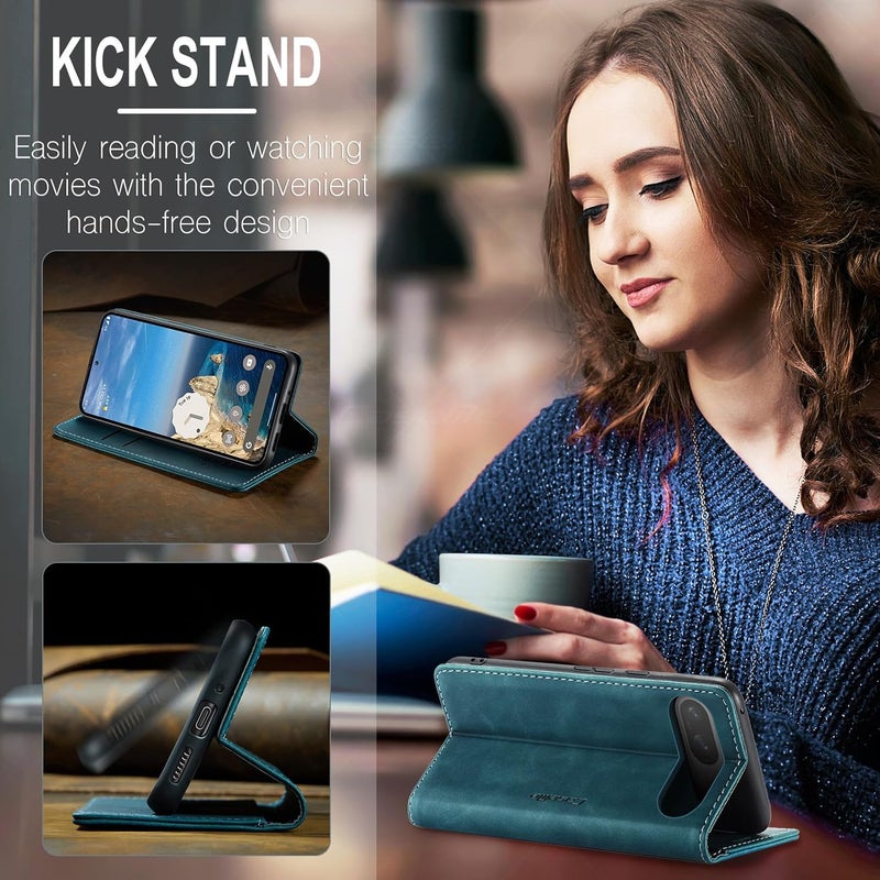 Cracedily Case for Google Pixel 9 / Pixel 9 Pro Case, Premium Leather Flip Wallet Case with Card Slots and Horizontal Stand Function Magnet Coque Cover Protective Case for Pixel 9, Teal - Image 5