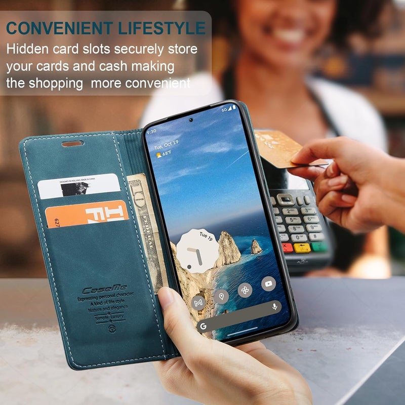 Cracedily Case for Google Pixel 9 / Pixel 9 Pro Case, Premium Leather Flip Wallet Case with Card Slots and Horizontal Stand Function Magnet Coque Cover Protective Case for Pixel 9, Teal - Image 4
