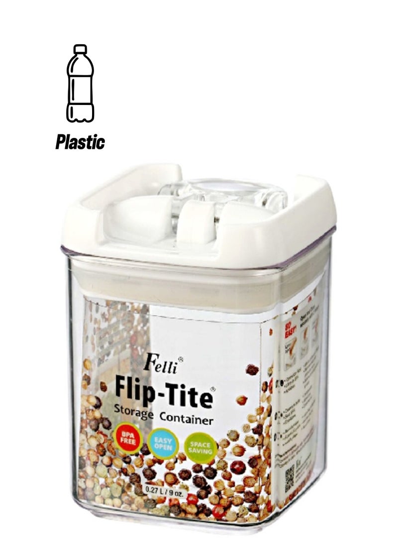 Felli Airtight BPA-Free Acrylic Flip-Tite Square Food Storage Container Clear and White 270 ml NOQ304A-60 - Image 1