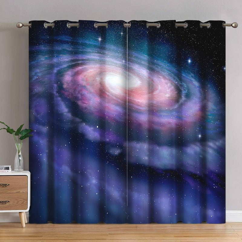 Jekeno Galaxy Blackout Curtains Outer Space Ocean Universe Starry Sky Drapes Men Kids Boys Teens Room Decor Home Bedroom Living Room Darkening Grommet Window Drapes 2 Panel Set 52x84