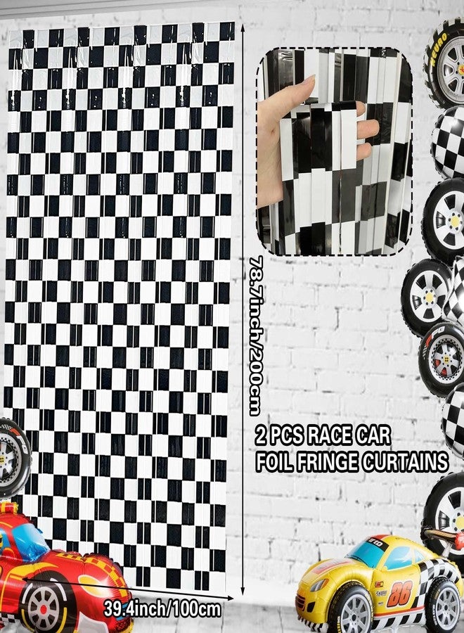 MZ.ogm Race Cars Birthday Decorations One Happy Dude Birthday Decorations Hot Wheels Birthday Decorations 2 Pack Race Car Foil Fringe Curtains Backdrop 3.28 x 6.56 Ft - Image 2