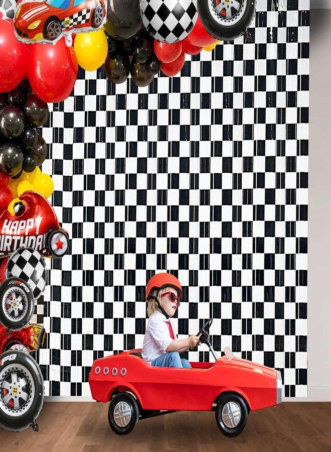 MZ.ogm Race Cars Birthday Decorations One Happy Dude Birthday Decorations Hot Wheels Birthday Decorations 2 Pack Race Car Foil Fringe Curtains Backdrop 3.28 x 6.56 Ft - Image 3