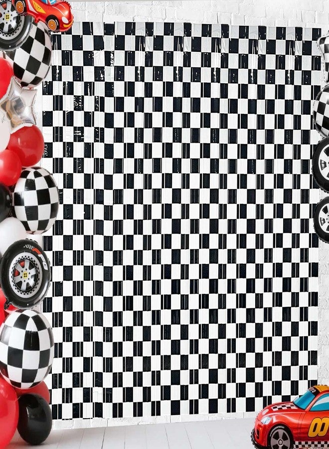 MZ.ogm Race Cars Birthday Decorations One Happy Dude Birthday Decorations Hot Wheels Birthday Decorations 2 Pack Race Car Foil Fringe Curtains Backdrop 3.28 x 6.56 Ft - Image 1