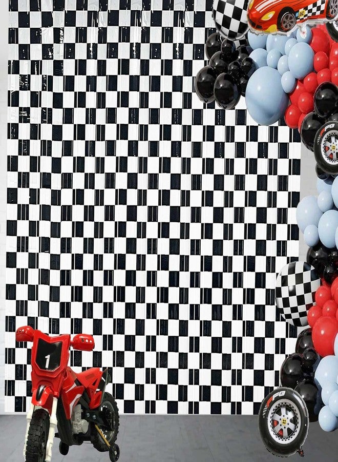 MZ.ogm Race Cars Birthday Decorations One Happy Dude Birthday Decorations Hot Wheels Birthday Decorations 2 Pack Race Car Foil Fringe Curtains Backdrop 3.28 x 6.56 Ft - Image 4
