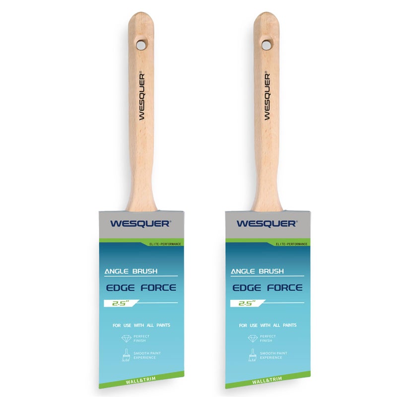 Wesquer Angled Paint Brush 2.5 Inch 2 Pack, Professional Paint Brushes for Walls, Furniture, Cabinets & Edges - No Shedding Synthetic Bristles, Comfort Wood Handle for Oil & Latex Paint - Image 1