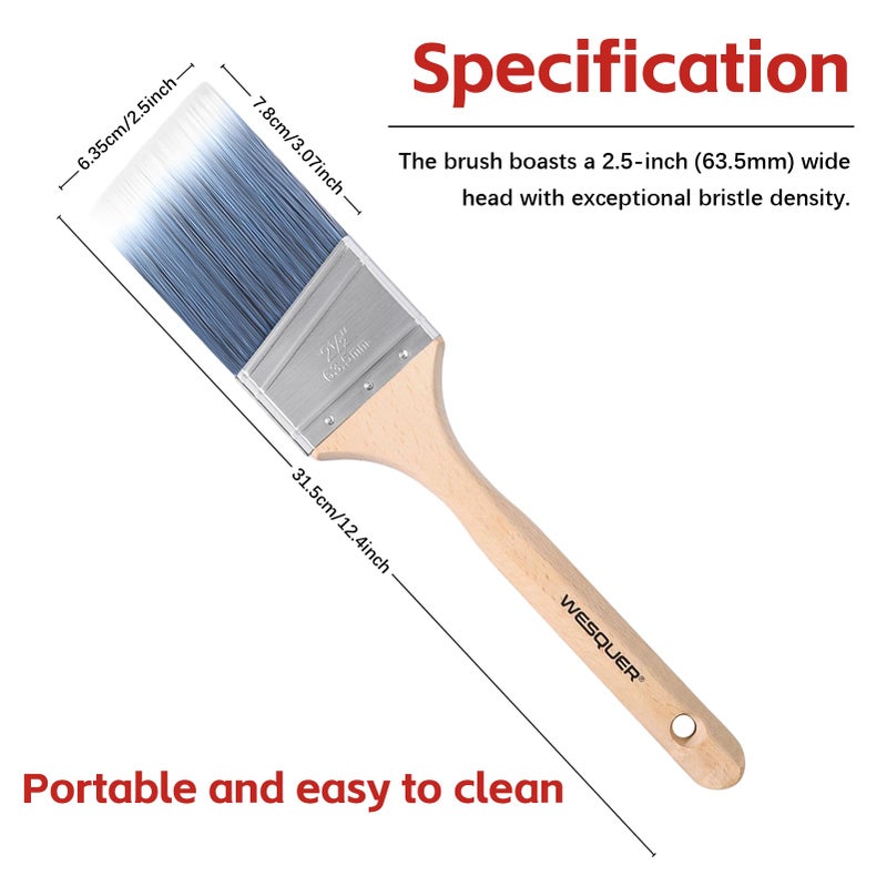 Wesquer Angled Paint Brush 2.5 Inch 2 Pack, Professional Paint Brushes for Walls, Furniture, Cabinets & Edges - No Shedding Synthetic Bristles, Comfort Wood Handle for Oil & Latex Paint - Image 3