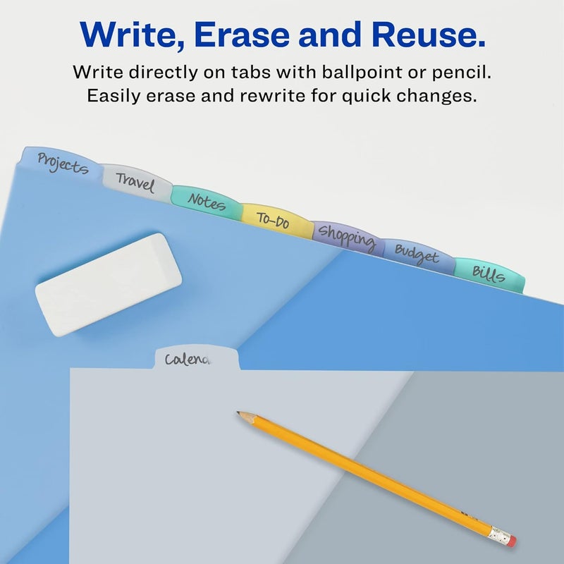 AVERY Write & Erase Pocket Plastic Dividers for 3 Ring Binders, 8-Tab Sets, Multicolor, 3 Binder Divider Sets (31701) - Image 4