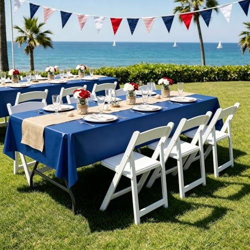 Smiry Disposable Table Cloth 3 Pack 54 x 108 Inch Waterproof Plastic Tablecloth Decorative Rectangle Table Covers for Party Birthday Picnic Navy - Image 3