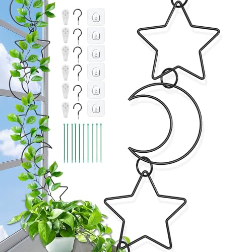KAWAHAYO 20 Pcs Chain Trellis for Climbing Plants, Plant Trellis Indoor and Outdoor, Garden Wall Trellis, Vine Support Plant Accessories for Monstera, Pothos, Ivy, Climbing Plants (Black Moon and Star) - Image 1