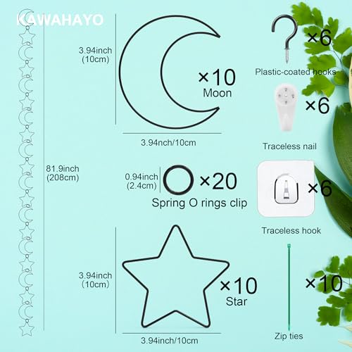 KAWAHAYO 20 Pcs Chain Trellis for Climbing Plants, Plant Trellis Indoor and Outdoor, Garden Wall Trellis, Vine Support Plant Accessories for Monstera, Pothos, Ivy, Climbing Plants (Black Moon and Star) - Image 3