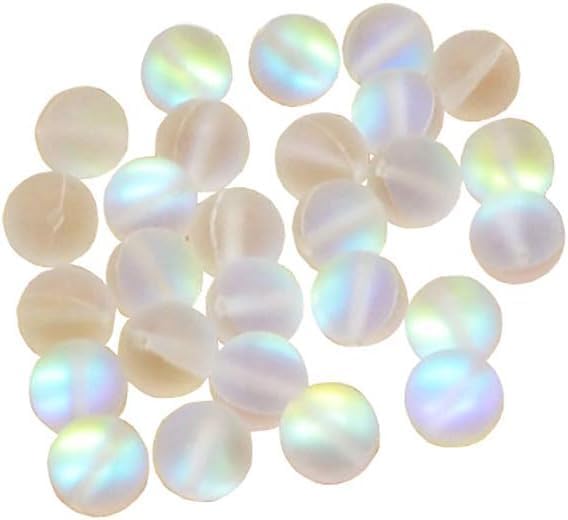Sluswallow 100Pcs 8mm Matte Crystal Glass Beads Mermaid Aurora Beads Moonstone Beads Bead Assortments for Jewelry Making Arts Crafts - Image 1