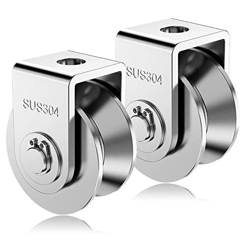XHMAXE 2-Pack 2" Stainless Steel V-Groove Pulley Wheel, Heavy Duty Caster Wheel Track Sliding Gate Roller, 880lbs Load Bearing for Swing Sliding Gate - Image 1