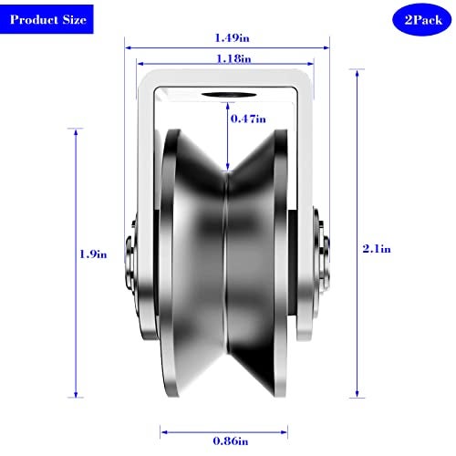 XHMAXE 2-Pack 2" Stainless Steel V-Groove Pulley Wheel, Heavy Duty Caster Wheel Track Sliding Gate Roller, 880lbs Load Bearing for Swing Sliding Gate - Image 2