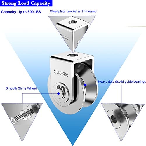 XHMAXE 2-Pack 2" Stainless Steel V-Groove Pulley Wheel, Heavy Duty Caster Wheel Track Sliding Gate Roller, 880lbs Load Bearing for Swing Sliding Gate - Image 4