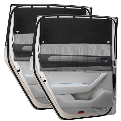 DIZA100 Car Window Shades 2 Pcs Half Blackout Half SeeThrough Magnetic Sun Shade for Rear Window Covers with Fixed Suction CupsCar Curtains for Baby SunHeatUV Protection - Image 1