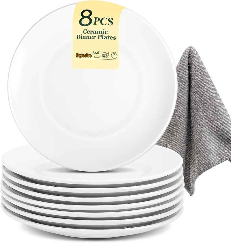 Bgtecho 8Pcs White Dinner Plates8 inch Porcelain Salad Plates Serving DishesPorcelain Dinner PlatesCeramic Dessert Salad Plate SetMicrowave  Dishwasher SafeSize 8 Inch  Color PureWhite - Image 1