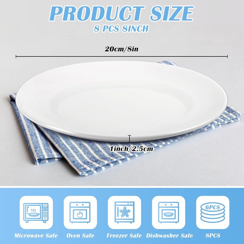 Bgtecho 8Pcs White Dinner Plates8 inch Porcelain Salad Plates Serving DishesPorcelain Dinner PlatesCeramic Dessert Salad Plate SetMicrowave  Dishwasher SafeSize 8 Inch  Color PureWhite - Image 2