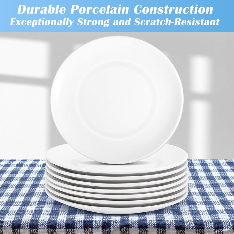 Bgtecho 8Pcs White Dinner Plates8 inch Porcelain Salad Plates Serving DishesPorcelain Dinner PlatesCeramic Dessert Salad Plate SetMicrowave  Dishwasher SafeSize 8 Inch  Color PureWhite - Image 4
