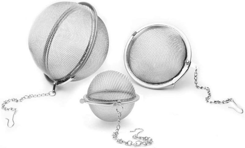 Mayata 3pcs Stainless steel fine mesh seasoning ball kitchen soup spice stew filter kitchen tool metal tea bag tea ball (3pcs Round Shape),Silver,5cm/6cm/7cm - Image 1