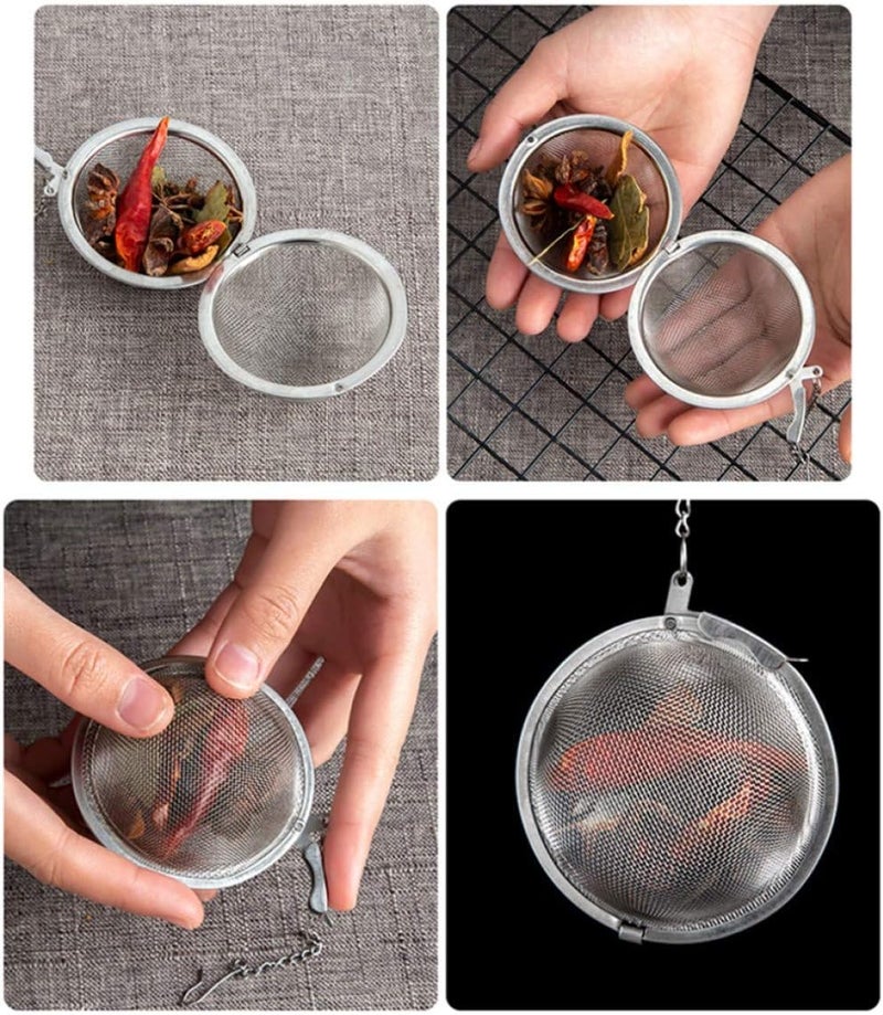 Mayata 3pcs Stainless steel fine mesh seasoning ball kitchen soup spice stew filter kitchen tool metal tea bag tea ball (3pcs Round Shape),Silver,5cm/6cm/7cm - Image 2