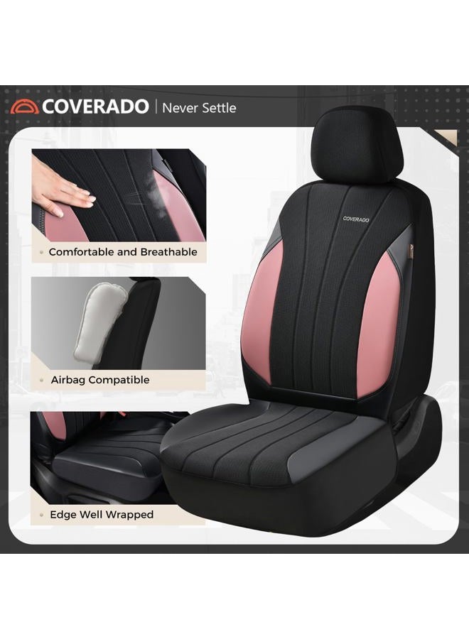 Coverado أغطية مقاعد 5 مقاعد، أغطية مقاعد سيارات فاخرة مجموعة كاملة، واقيات سيارات، أغطية مقاعد سائق وردية، ملحقات سيارات تناسب جميع السيارات الرياضية، الشاحنات، السيدان - Image 3