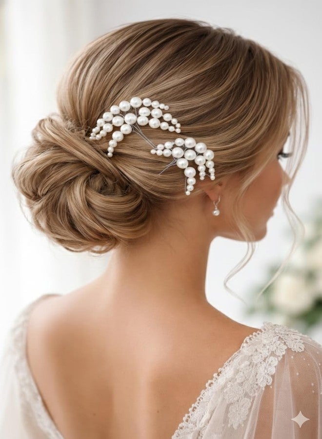 DHANABAPA Pearl Artificial Bridal Wedding/hair flower accessories For Women's, gajra, Juda Pin, Juda Bun, Hair Clip, artificial flowers For hair, Fancy Juda Accessories for Long Hair - 9 Pcs, Silver - Image 5
