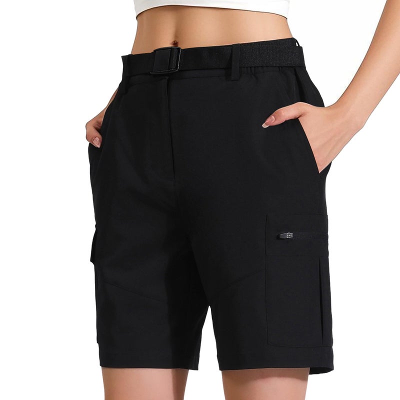 RIMOHX Women's 7'' Hiking Cargo Shorts with Multiple Pockets Lightweight Quick Dry Athletic Outdoor Golf Casual Summer Shorts Black - Image 1