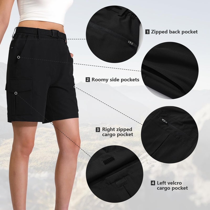 RIMOHX Women's 7'' Hiking Cargo Shorts with Multiple Pockets Lightweight Quick Dry Athletic Outdoor Golf Casual Summer Shorts Black - Image 3