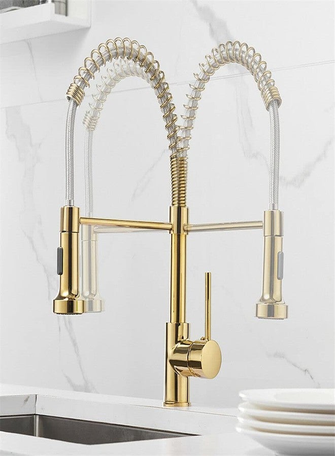 B BACKLINE Brass Sink Tap for Kitchen | Hot & Cold Mixer Sink Faucet | 360° Swivel Spout Kitchen Faucet with Dual Sprayer | Pull Out Sink Kitchen Faucet (Gold) - Image 2