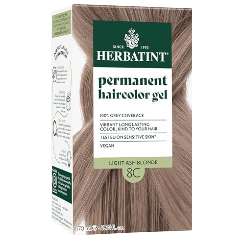 Herbatint Permanent Hair Dye For Women  8C Light Ash Blonde  For Up To 100 Gray Coverage of Resistant Gray Hair  AmmoniaFree AlcoholFree  Vegan  Salon Influenced Hair Color 575 fl oz