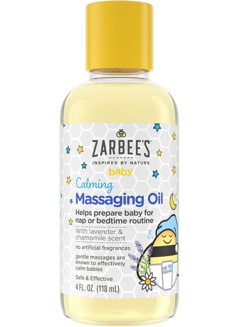 Zarbee's Baby Massage Oil, Calming and Soothing with Lavender and Chamomile to help Sleep, 4oz Bottle