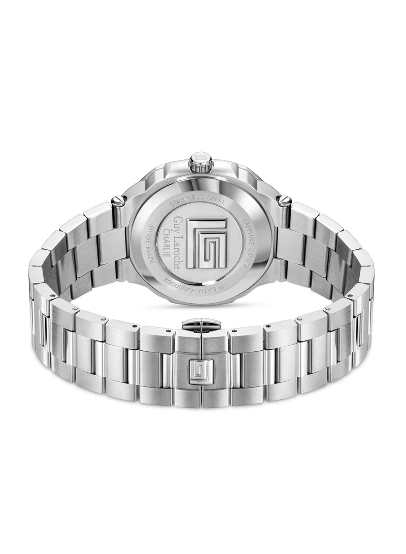 Guy Laroche Charlie Watch for Men with Silver Stainless Steel Bracelet 45 mm 5 Atm