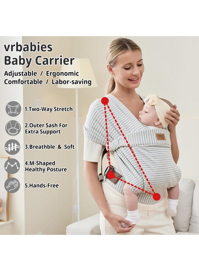 vrbabies Baby Wraps Carrier Newborn to Toddler, Kangaroo Baby Easy Wearing Wrap, Adjustable Soft Baby Holder Front Chest Sling Carriers Perfect Baby Infant Essentials Gifts (Striped Grey, Cotton) - Image 2