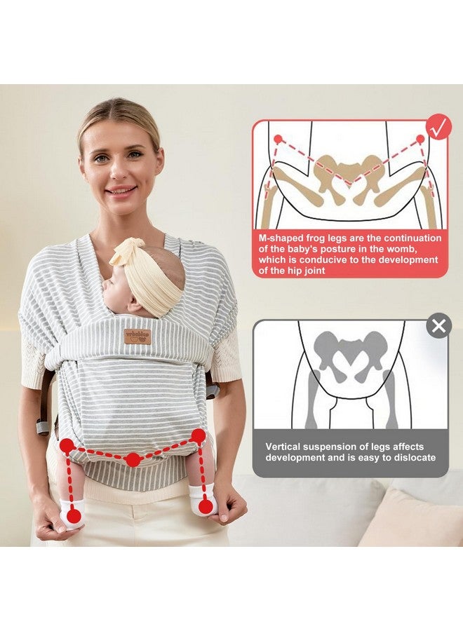 vrbabies Baby Wraps Carrier Newborn to Toddler, Kangaroo Baby Easy Wearing Wrap, Adjustable Soft Baby Holder Front Chest Sling Carriers Perfect Baby Infant Essentials Gifts (Striped Grey, Cotton) - Image 4