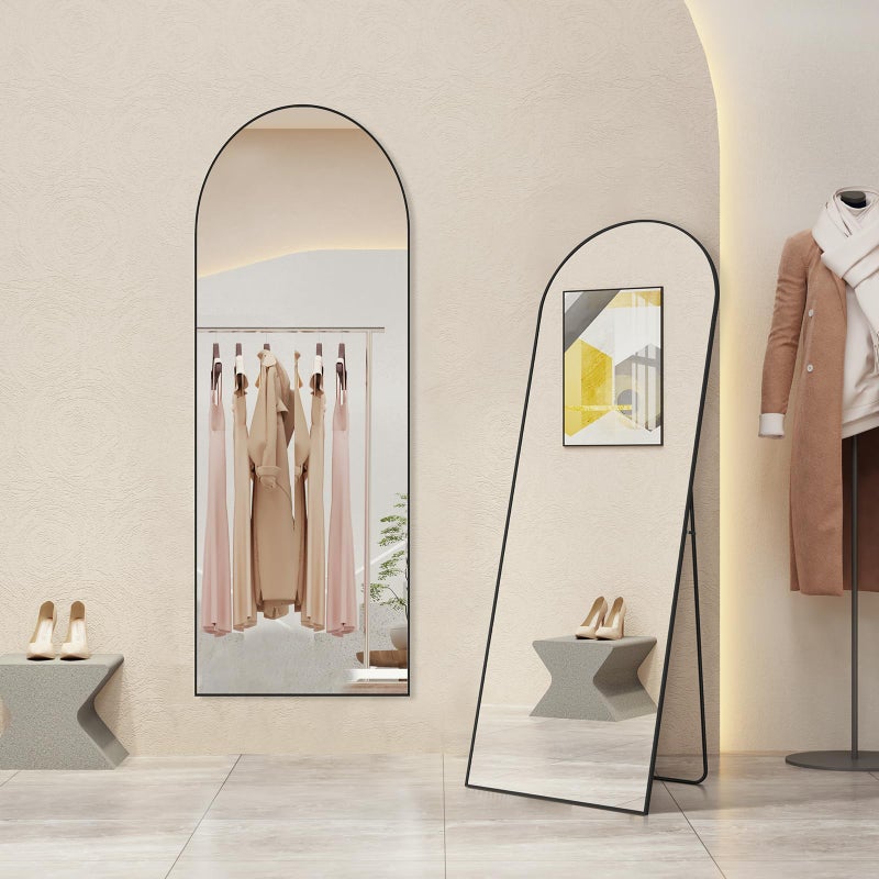 Aidoly Arched Mirror Full Length, Upgraded 21"x64" Body Wall Mirrors with Shatter-Proof Glass, Floor Standing, Hanging or Leaning, Tall Arch Mirror with Stand Aluminum Alloy Frame for Bedroom, Black - Image 1
