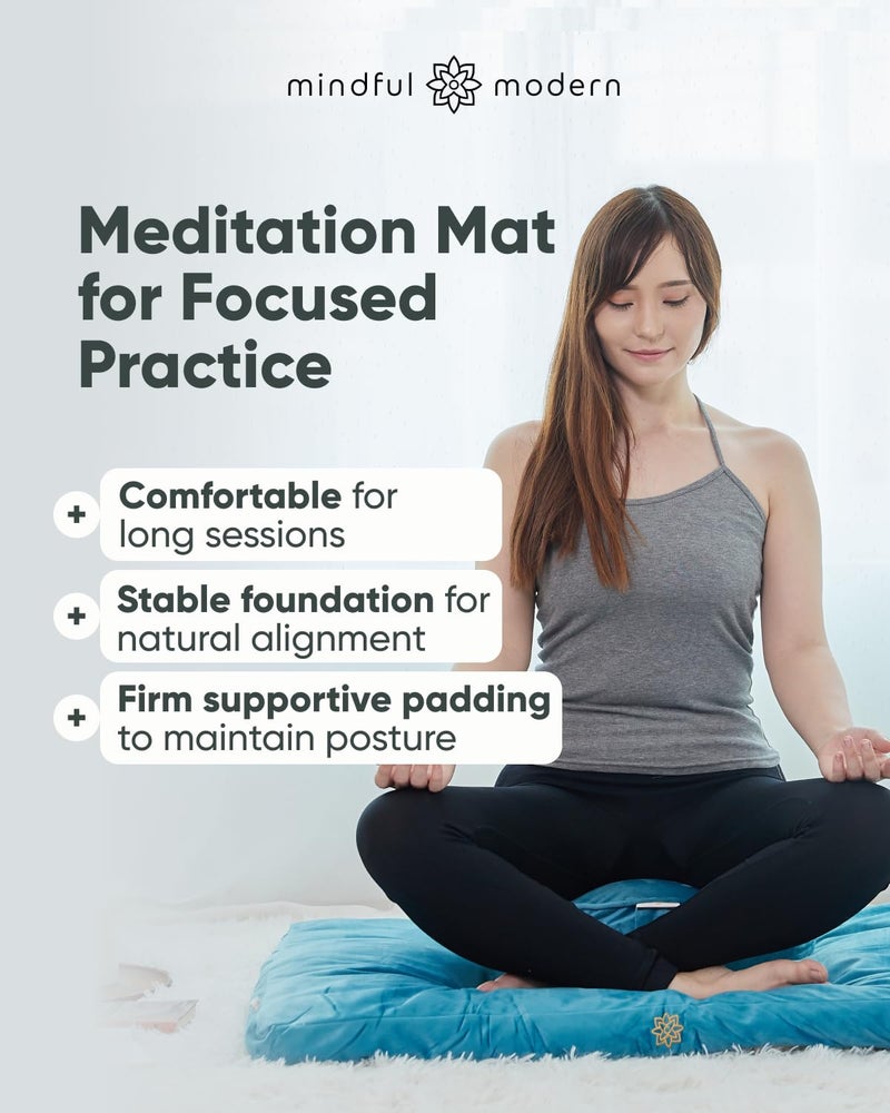 Mindful Modern Velvet Zabuton Meditation Mat - Luxurious Meditation Cushion Pillow with 100% Cotton Filling - Enjoy Better Posture and Greater Comfort for Zafu or Bench (Tropical Turquoise) - Image 2