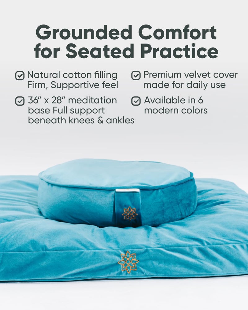 Mindful Modern Velvet Zabuton Meditation Mat - Luxurious Meditation Cushion Pillow with 100% Cotton Filling - Enjoy Better Posture and Greater Comfort for Zafu or Bench (Tropical Turquoise) - Image 4