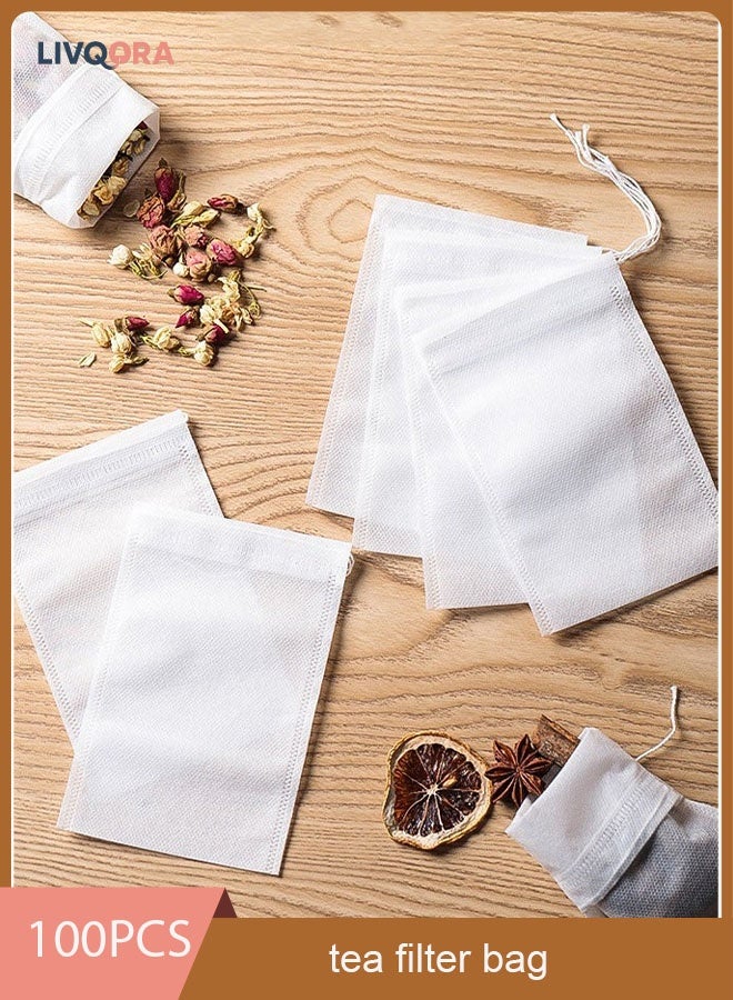 LIVQORA 100-Piece Tea Filter Bags 12×8cm – Food Grade Nylon Drawstring Infuser Bags for Loose Tea, Herbs, Spices, Coffee, Soup - Image 1
