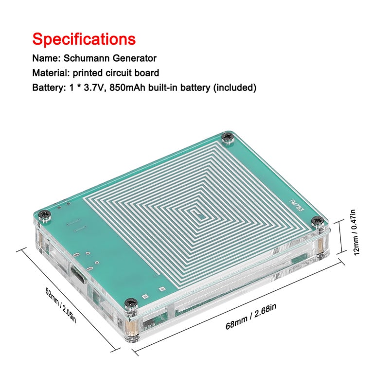 7.83Hz Schumann Waves Generator Sound Improving Low Frequency Pulse Intelligentize Squarewave Generators Circuit Board Precise Frequency Built-in Rechargeable Lithium Battery with USB Cable - Image 2