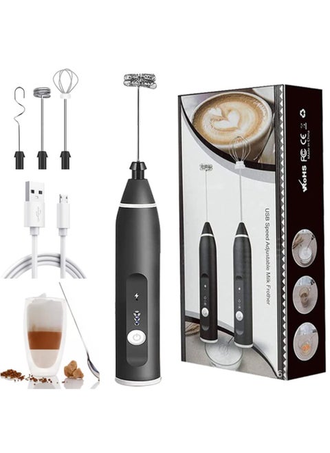 Milk Frother Handheld,Electric Coffee Frother,3 Speeds USB Rechareable Electric Whisk with Double Spring Whisk Head, with USB Cable,3 in 1 Foam Maker for Latte,Milk,Hot Chocolate,Egg Beatin