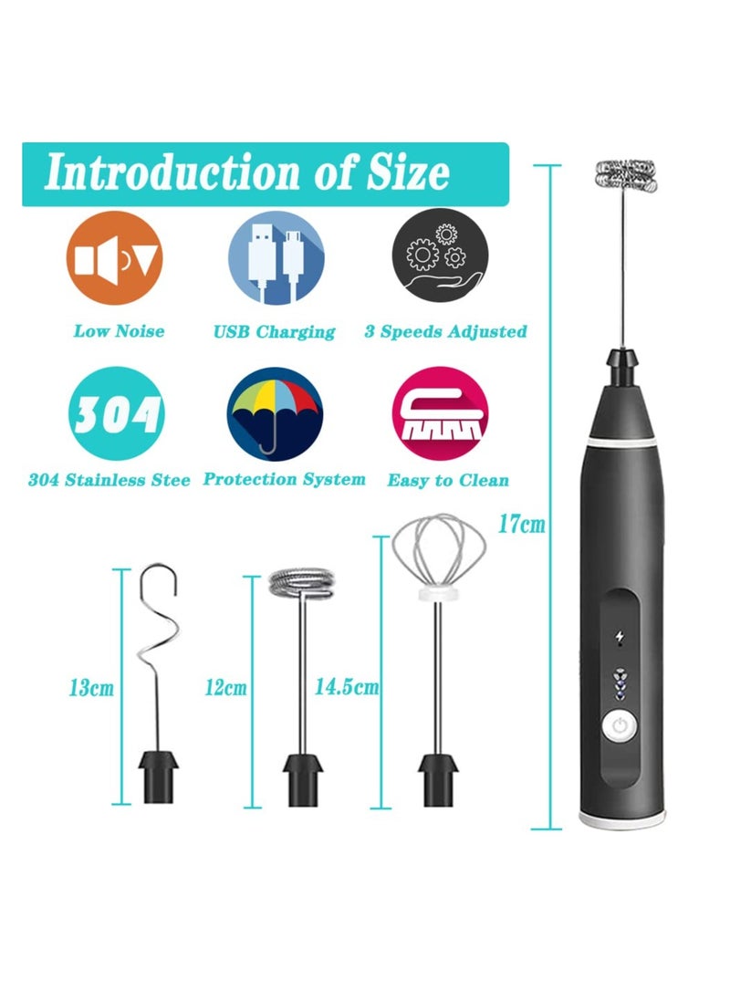 KASTWAVE - Milk Frother Handheld,Electric Coffee Frother,3 Speeds USB Rechareable Electric Whisk with Double Spring Whisk Head, with USB Cable,3 in 1 Foam Maker for Latte,Milk,Hot Chocolate,Egg Beatin - Image 1