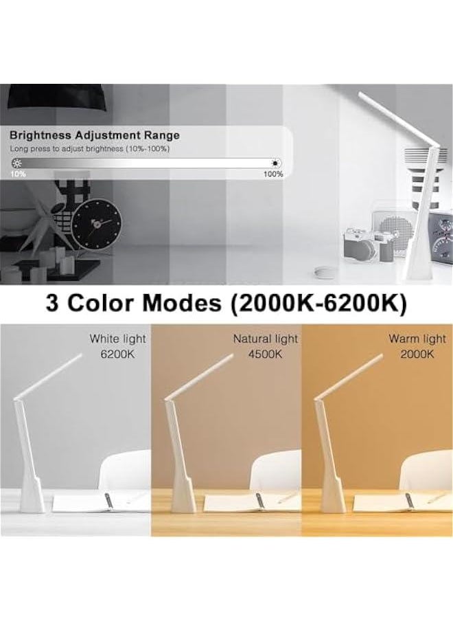 LED Desk Lamp Cordless Lamp with 3 Lighting Modes Foldable Portable Cordless Reading Lamp for Home Office Dormitory Night Light Rechargeable Small Desk Lamp