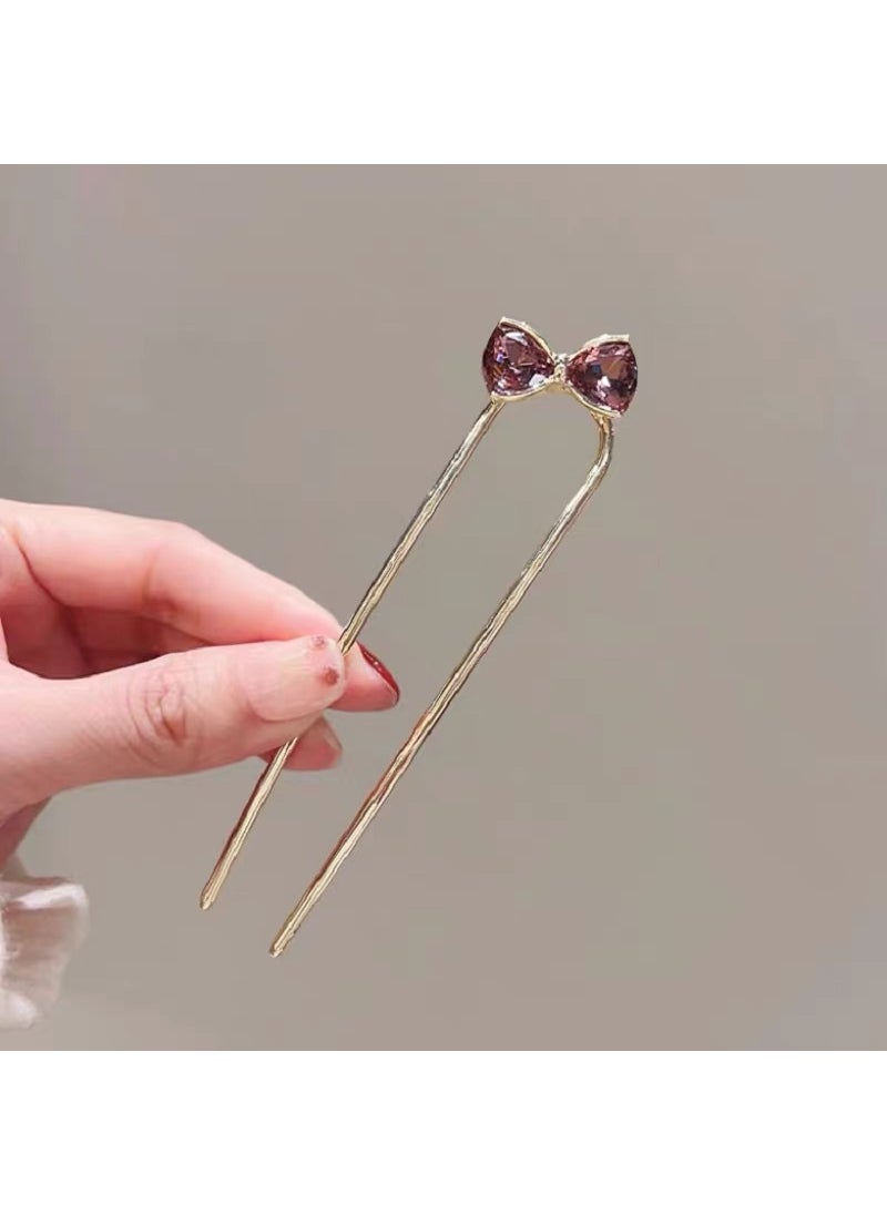 Generic - Elegant Rhinestone Butterfly U-Pin Traditional Chinese Hair Fork Sauce and purple rhinestone U-shaped hairpin - Image 1