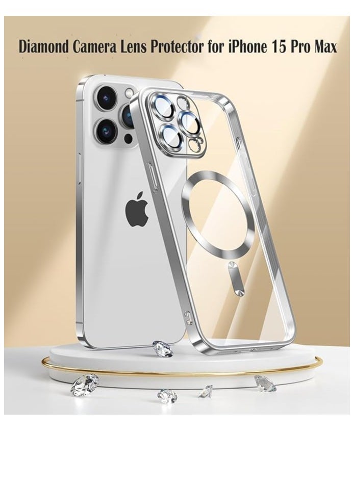 PAMEER - Luxury Electroplated Clear Phone Case With Magnetic Suction Wireless Charging for iPhone 15 Pro Max, 6.7-inch Compatible with MagSafe Wireless Charging, Shockproof Phone Bumper Cover Anti-Scratch. - Image 1